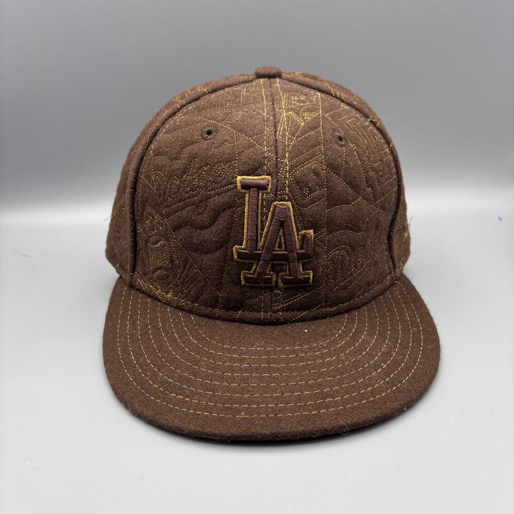 New Era La Dodgers Fitted Cap Hat Brown Size 7 1/4 Wool Blend